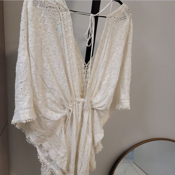 Melissa Odabash White Kaftan Cotton Wrap Robe Coverup One Size - Picture 5 of 7